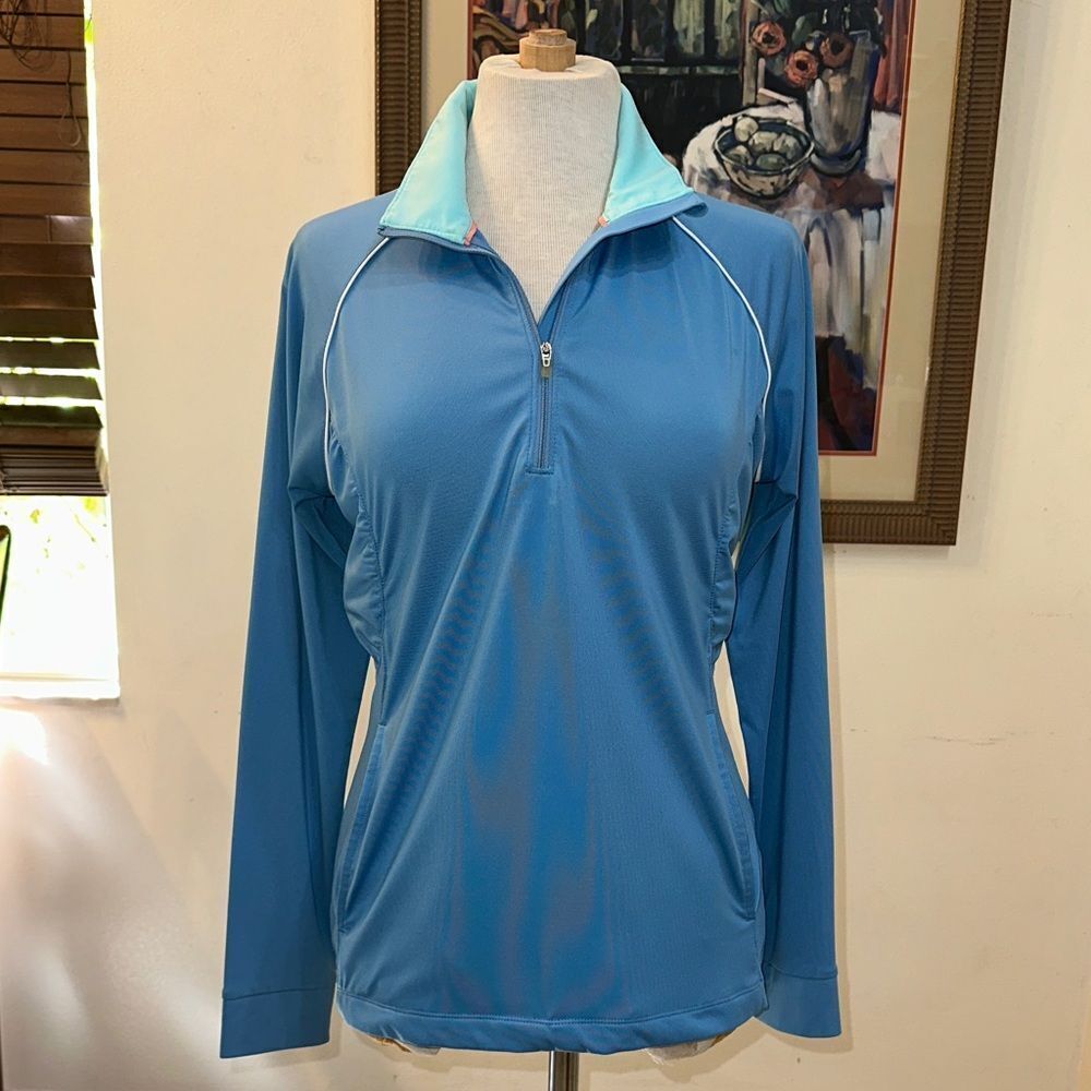TOP - Greg Norman Blue Women's Quarter-Zip Long Sleeve Active Size Medium